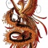 Chinese dragon and phoenix fight in black-and-orange colors tattoo design
