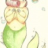 Chubby green-tail spotted mermaid dreaming about a cake tattoo design