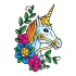 Classic colorful unicorn head with flowers tattoo design for girls