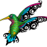Colorful curled-winged hummingbird tattoo design