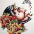 Diabo colorido chorando de illuminati e lindas flores desenho de tatuagem por Eexell