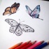 Colorful dotwork flying butterflies tattoo design