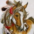 Colorful native americal horse with feathers tattoo design