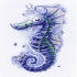 Confused blue seahorse with green stripes tattoo design