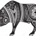 Cool black-ink folk-printed wild pig tattoo design