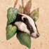 Cool blak-and-white animal head and green reed leaves tattoo design