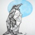 Cool full-geometric standing penguin and blue moon tattoo design