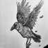 Cool geometric-line flying raven tattoo design