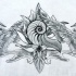 Cool grey-ink swan couple with shell and lotus flowers tattoo design