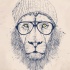 Cool hipster lion in cap and glasses tattoo design