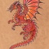Cool orange cartoon dragon with arrow-shaped tail tattoo design