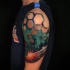 Cool space theme tattoo on shoulder