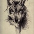 Cool strict black-pencil wolf head tattoo design