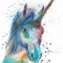 Cool watercolor unicorn head in splashes tattoo design