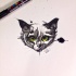 Crazy big green-eyed cat head tattoo design