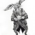 Crazy black-and-white march hare in dressing-gown tattoo design by Simplyrain