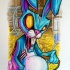Crazy bright blue hare zombie with yellow eyes tattoo design