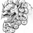 Crazy grey-ink foo dog head tattoo design