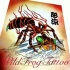 Crazy new school green-eyed ant with lettering tattoo design