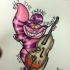 Crazy pink cheshire cat playing a violin tattoo design