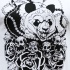 Crazy roaring panda bear with skulls and roses tattoo design