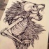 Crying wolf with a human skeleton inside tattoo design
