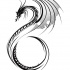 Curly black-ink dragon figure with grey wings tattoo design