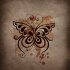 Curly butterfly on orange splashes background tattoo design