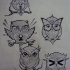 Cute animated grey-pencil owls tattoo design