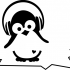 Cute cartoon penguin in earphones tattoo design
