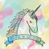 Cute close-eyed unicorn with a banner tattoo design