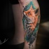Cute colorfull fox tattoo on leg