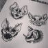 Cute dotwork old school style bat heads tattoo design