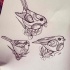 Cute gem-decorated sparrow trio tattoo design