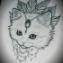 Cute lace white cat on leaf background tattoo design
