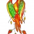Cute orange-and-green sitting phoenix tattoo design
