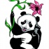 Cute panda cub with pink flower tattoo design