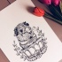 Cute uncolored rodent sitting in cup tattoo design