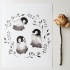 Cutee grey penguin trio with herbs tattoo design