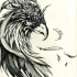 Dangerous black-and-white eagle head with falling feathers tattoo design