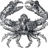 Dangerous grey-ink spiny crab tattoo design