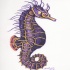 Dark violet seahorse with yellow veins tattoo design