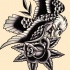 Devilish old school eagle and rose bud tattoo design