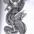 Devilish oriental dragon with mad eyes in grey color tattoo design
