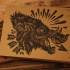 Dire black-ink wild pig head with arrows in shine tattoo design