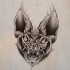 Dire grey-ink crying bat face tattoo design