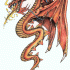 Dire orange dragon breathing with fire tattoo design
