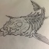 Dire outline diving fish skeleton tattoo design