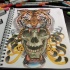 Dire tiger with huge skull in blooded teeth tattoo design