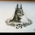 Doberman head with egyptian eye sign tattoo design